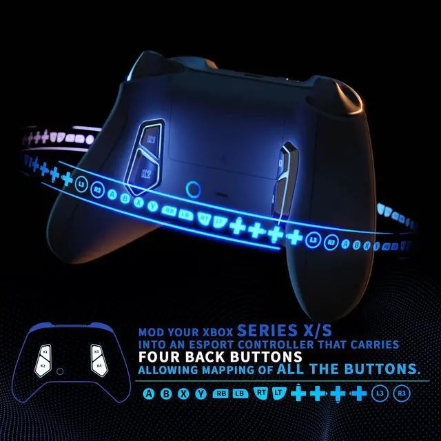 Alt view image 5 of 7 - Victor X Remap Kit for Xbox Series X/S, 6 Profiles & Black Redesigned Back Shell & Side Rails & 4 Back Buttons for Xbox Core Wireless Controller - Controller NOT Included @