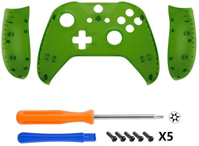Alt view image 3 of 7 - Transparent Clear Green Faceplate Side Rails for Xbox One Wireless Controller Model 1708, Replacement Front Housing Shell Panels for Xbox One X & One S Controller @