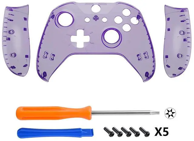 Alt view image 3 of 7 - Transparent Clear Atomic Purple Faceplate Side Rails for Xbox One Wireless Controller Model 1708, Replacement Front Housing Shell Panels for Xbox One X & One S Controller @
