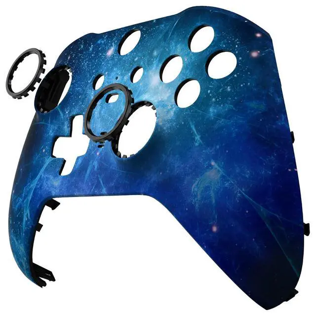 Alt view image 5 of 7 - Blue Nebula Replacement Faceplate Cover for Xbox One Elite Controller Series 2 (Model 1797), Soft Touch Front Housing Shell Case & Accent Rings for Xbox Elite Series 2 Core Controller @
