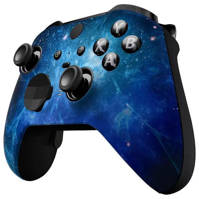 Alt view image 6 of 7 - Blue Nebula Replacement Faceplate Cover for Xbox One Elite Controller Series 2 (Model 1797), Soft Touch Front Housing Shell Case & Accent Rings for Xbox Elite Series 2 Core Controller @