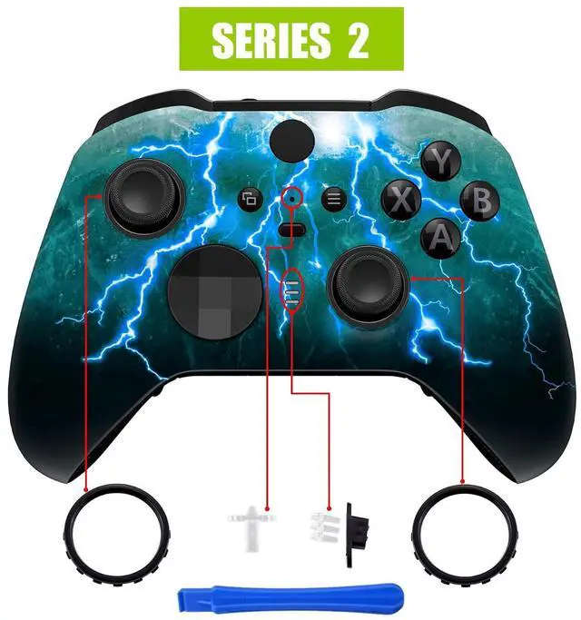 Alt view image 4 of 7 - Green Storm Thunder Replacement Faceplate Cover for Xbox One Elite Controller Series 2 (Model 1797), Soft Touch Front Housing Shell & Accent Rings for Xbox Elite Series 2 Core Controller @