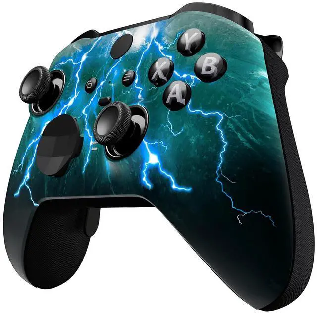 Alt view image 5 of 7 - Green Storm Thunder Replacement Faceplate Cover for Xbox One Elite Controller Series 2 (Model 1797), Soft Touch Front Housing Shell & Accent Rings for Xbox Elite Series 2 Core Controller @