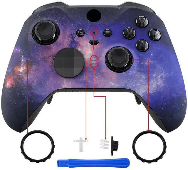 Alt view image 4 of 7 - Nebula Galaxy Patterned Faceplate Cover, Soft Touch Front Housing Shell Case Replacement Kit for Xbox One Elite Series 2, Xbox Elite 2 Core Controller Model 1797 - Controller NOT Included @