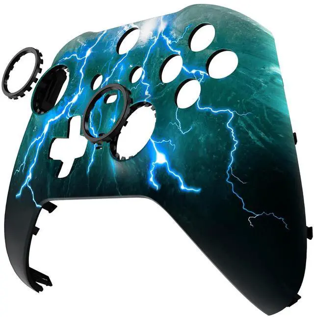 Alt view image 7 of 7 - Green Storm Thunder Replacement Faceplate Cover for Xbox One Elite Controller Series 2 (Model 1797), Soft Touch Front Housing Shell & Accent Rings for Xbox Elite Series 2 Core Controller @
