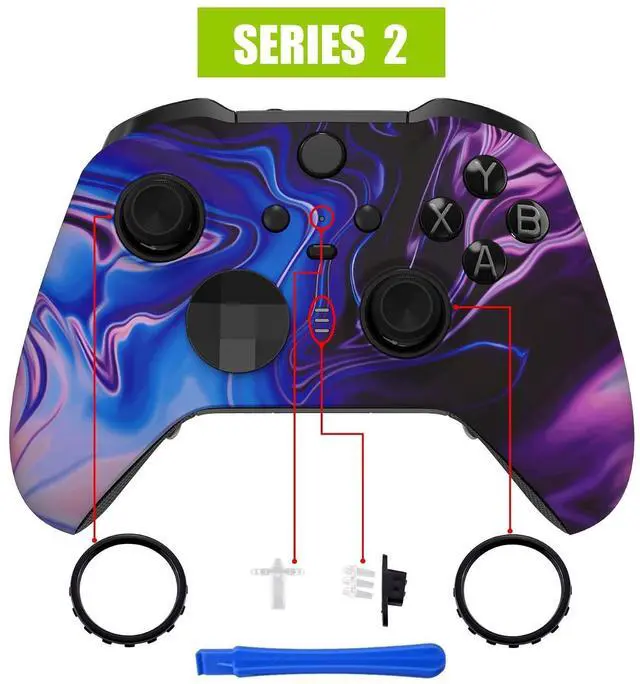 Alt view image 4 of 7 - Origin of Chaos Faceplate Cover, Soft Touch Front Housing Shell Case Replacement Kit for Xbox One Elite Series 2, Xbox Elite 2 Core Controller Model 1797 - Thumbstick Accent Rings Included @