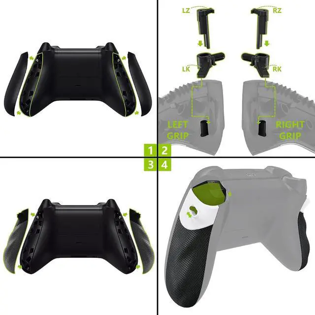 Alt view image 3 of 7 - Flexor Rubberized Side Rails Grips Trigger Stop Kit for Xbox Series X/S Controller, Anti-Slip Ergonomic Trigger Stopper Handle Grips for Xbox Core Controller Chameleon Green Purple @
