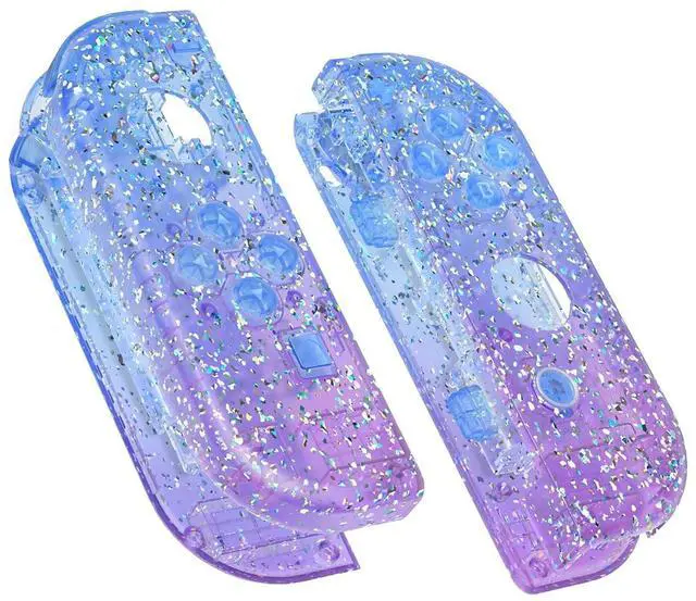 Main image of DIY Replacement Shell Buttons for Nintendo Switch & Switch OLED Joycon and Strap, Glitter Gradient Translucent Bluebell Housing Wrist Strap with Buttons for Switch & Switch OLED @