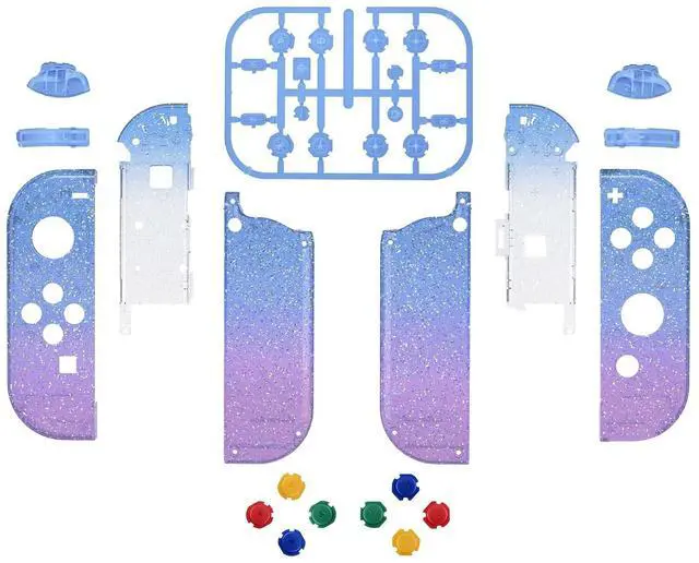 Alt view image 2 of 7 - DIY Replacement Shell Buttons for Nintendo Switch & Switch OLED Joycon and Strap, Glitter Gradient Translucent Bluebell Housing Wrist Strap with Buttons for Switch & Switch OLED @