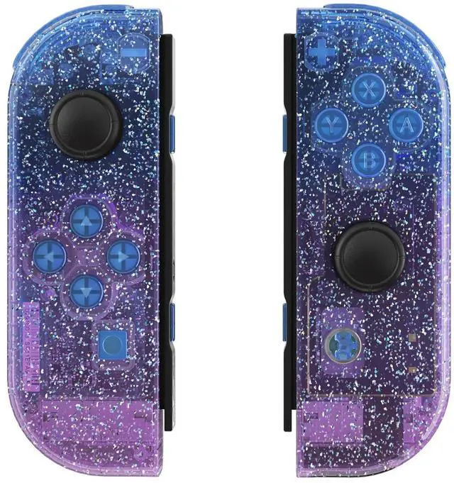 Alt view image 3 of 7 - DIY Replacement Shell Buttons for Nintendo Switch & Switch OLED Joycon and Strap, Glitter Gradient Translucent Bluebell Housing Wrist Strap with Buttons for Switch & Switch OLED @