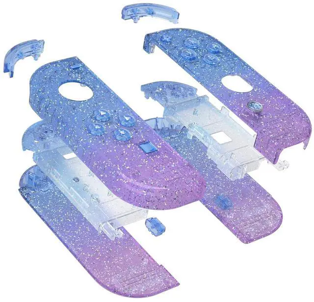 Alt view image 4 of 7 - DIY Replacement Shell Buttons for Nintendo Switch & Switch OLED Joycon and Strap, Glitter Gradient Translucent Bluebell Housing Wrist Strap with Buttons for Switch & Switch OLED @
