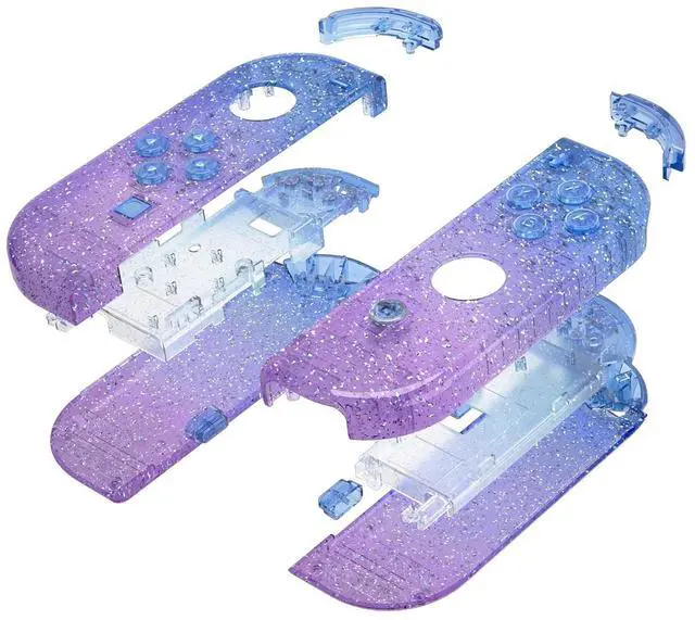Alt view image 5 of 7 - DIY Replacement Shell Buttons for Nintendo Switch & Switch OLED Joycon and Strap, Glitter Gradient Translucent Bluebell Housing Wrist Strap with Buttons for Switch & Switch OLED @