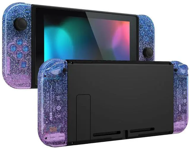 Alt view image 6 of 7 - DIY Replacement Shell Buttons for Nintendo Switch & Switch OLED Joycon and Strap, Glitter Gradient Translucent Bluebell Housing Wrist Strap with Buttons for Switch & Switch OLED @