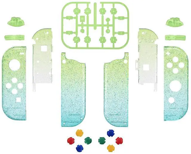 Alt view image 2 of 7 - DIY Replacement Shell Buttons for Nintendo Switch & Switch OLED Joycon and Strap, Glitter Gradient Translucent Green Blue Housing Wrist Strap Cover with Buttons for Switch & Switch OLED @