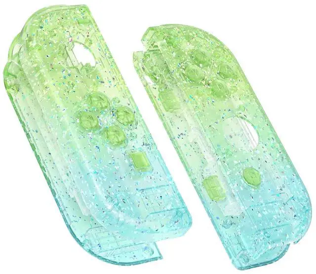 Main image of DIY Replacement Shell Buttons for Nintendo Switch & Switch OLED Joycon and Strap, Glitter Gradient Translucent Green Blue Housing Wrist Strap Cover with Buttons for Switch & Switch OLED @
