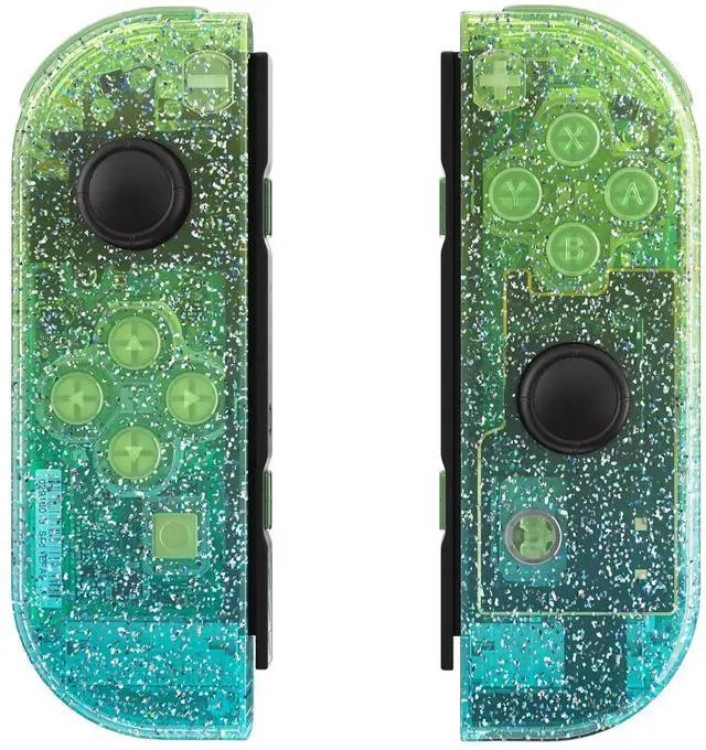 Alt view image 3 of 7 - DIY Replacement Shell Buttons for Nintendo Switch & Switch OLED Joycon and Strap, Glitter Gradient Translucent Green Blue Housing Wrist Strap Cover with Buttons for Switch & Switch OLED @