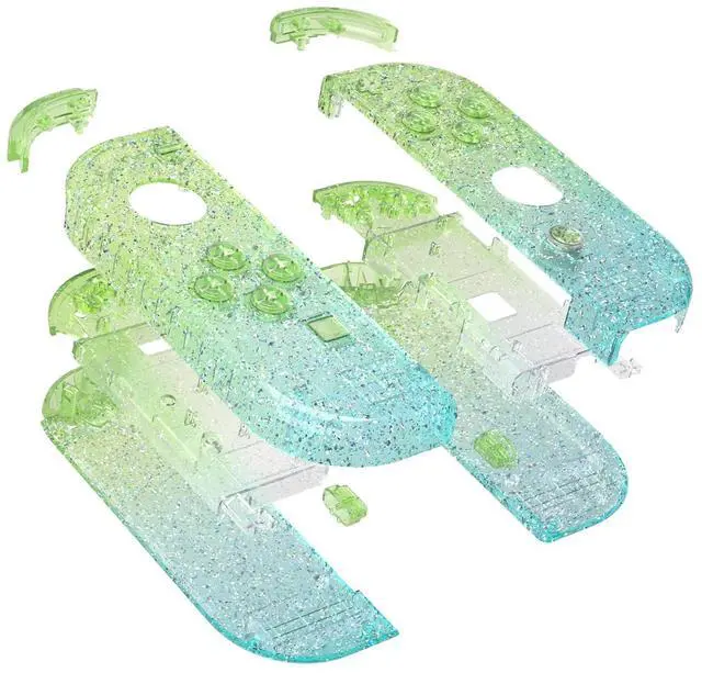 Alt view image 4 of 7 - DIY Replacement Shell Buttons for Nintendo Switch & Switch OLED Joycon and Strap, Glitter Gradient Translucent Green Blue Housing Wrist Strap Cover with Buttons for Switch & Switch OLED @
