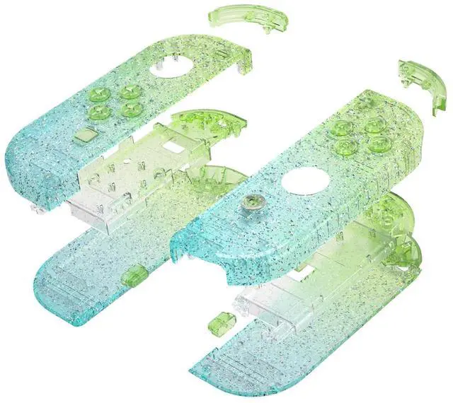 Alt view image 5 of 7 - DIY Replacement Shell Buttons for Nintendo Switch & Switch OLED Joycon and Strap, Glitter Gradient Translucent Green Blue Housing Wrist Strap Cover with Buttons for Switch & Switch OLED @