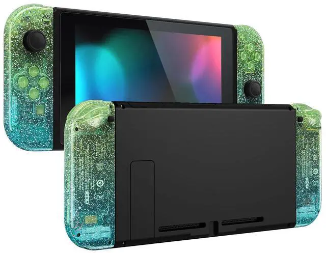 Alt view image 6 of 7 - DIY Replacement Shell Buttons for Nintendo Switch & Switch OLED Joycon and Strap, Glitter Gradient Translucent Green Blue Housing Wrist Strap Cover with Buttons for Switch & Switch OLED @
