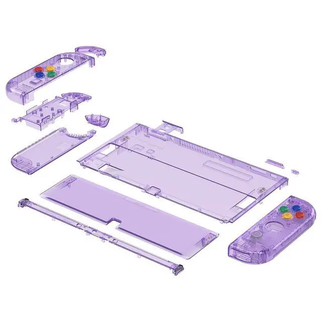 Alt view image 4 of 7 - DIY Full Set Shell Buttons for Nintendo Switch OLED, Crystal Clear Atomic Purple Replacement Back Plate & Kickstand Custom Case Housing for Nintendo Switch OLED JoyCon - No Controller @