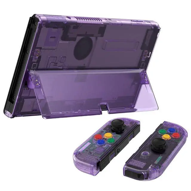 Alt view image 6 of 7 - DIY Full Set Shell Buttons for Nintendo Switch OLED, Crystal Clear Atomic Purple Replacement Back Plate & Kickstand Custom Case Housing for Nintendo Switch OLED JoyCon - No Controller @