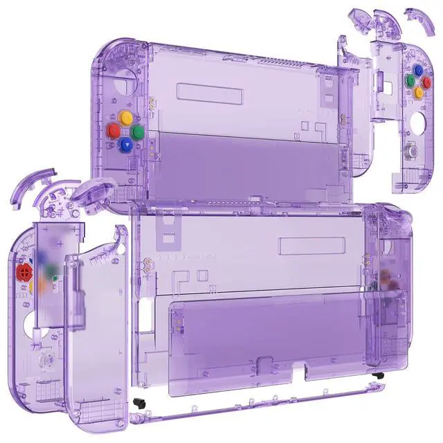 Alt view image 5 of 7 - DIY Full Set Shell Buttons for Nintendo Switch OLED, Crystal Clear Atomic Purple Replacement Back Plate & Kickstand Custom Case Housing for Nintendo Switch OLED JoyCon - No Controller @