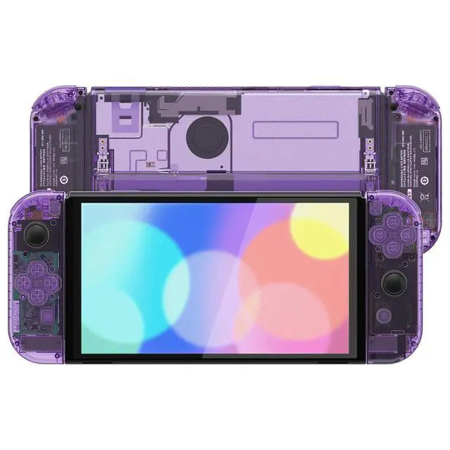 Alt view image 7 of 7 - DIY Full Set Shell Buttons for Nintendo Switch OLED, Crystal Clear Atomic Purple Replacement Back Plate & Kickstand Custom Case Housing for Nintendo Switch OLED JoyCon - No Controller @