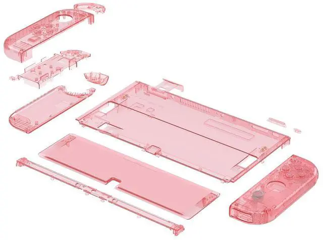 Alt view image 4 of 7 - DIY Full Set Shell Buttons for Nintendo Switch OLED, Crystal Cherry Pink Replacement Back Plate & Kickstand Custom Case Housing for Nintendo Switch OLED JoyCon - No Controller @