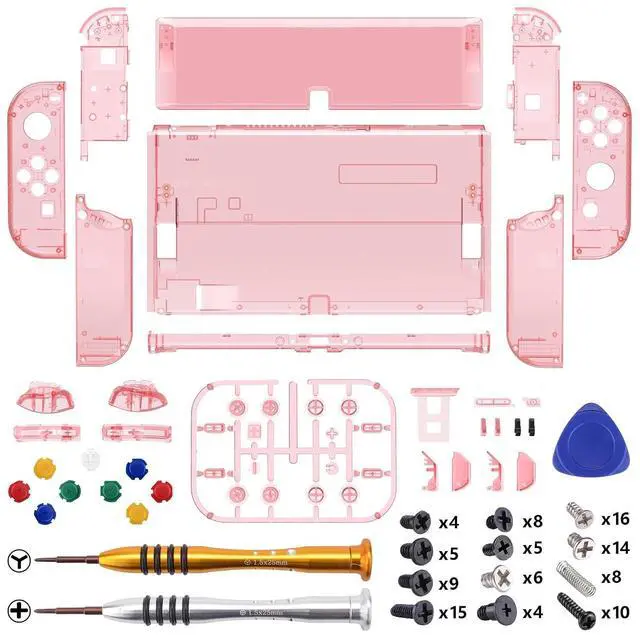 Alt view image 3 of 7 - DIY Full Set Shell Buttons for Nintendo Switch OLED, Crystal Cherry Pink Replacement Back Plate & Kickstand Custom Case Housing for Nintendo Switch OLED JoyCon - No Controller @