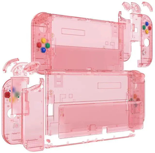 Alt view image 5 of 7 - DIY Full Set Shell Buttons for Nintendo Switch OLED, Crystal Cherry Pink Replacement Back Plate & Kickstand Custom Case Housing for Nintendo Switch OLED JoyCon - No Controller @