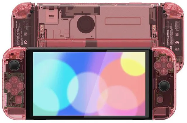 Alt view image 7 of 7 - DIY Full Set Shell Buttons for Nintendo Switch OLED, Crystal Cherry Pink Replacement Back Plate & Kickstand Custom Case Housing for Nintendo Switch OLED JoyCon - No Controller @