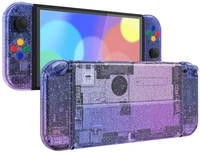 Main image of DIY Full Set Shell Buttons for Nintendo Switch OLED, Replacement Console Back Plate & Kickstand Custom Case Housing for Nintendo Switch OLED JoyCon - Glitter Gradient Translucent Bluebell @