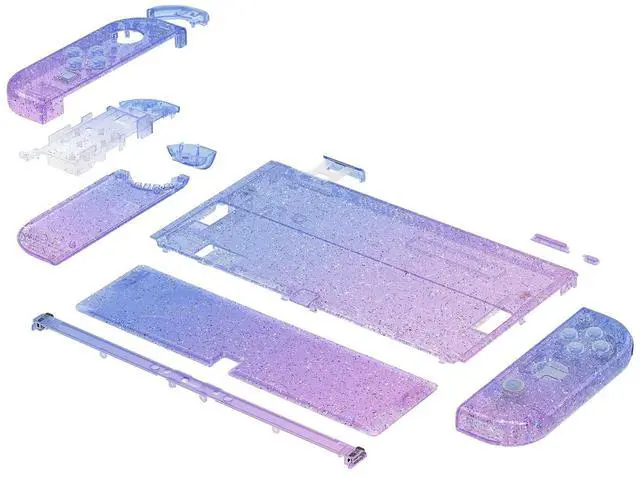 Alt view image 4 of 7 - DIY Full Set Shell Buttons for Nintendo Switch OLED, Replacement Console Back Plate & Kickstand Custom Case Housing for Nintendo Switch OLED JoyCon - Glitter Gradient Translucent Bluebell @