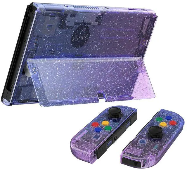 Alt view image 6 of 7 - DIY Full Set Shell Buttons for Nintendo Switch OLED, Replacement Console Back Plate & Kickstand Custom Case Housing for Nintendo Switch OLED JoyCon - Glitter Gradient Translucent Bluebell @