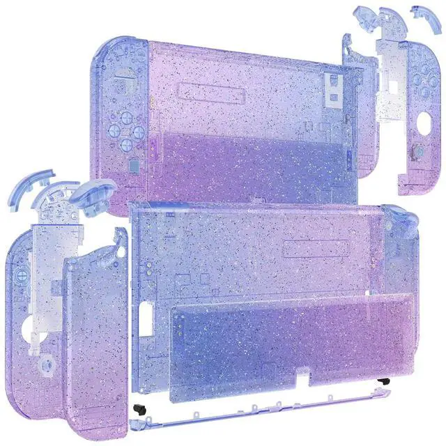 Alt view image 5 of 7 - DIY Full Set Shell Buttons for Nintendo Switch OLED, Replacement Console Back Plate & Kickstand Custom Case Housing for Nintendo Switch OLED JoyCon - Glitter Gradient Translucent Bluebell @