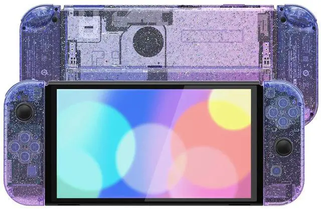 Alt view image 7 of 7 - DIY Full Set Shell Buttons for Nintendo Switch OLED, Replacement Console Back Plate & Kickstand Custom Case Housing for Nintendo Switch OLED JoyCon - Glitter Gradient Translucent Bluebell @