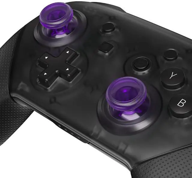 Alt view image 3 of 7 - Clear Atomic Purple Replacement 3D Joystick Thumbsticks, Analog Thumb Sticks with Cross Screwdriver for Nintendo Switch Pro Controller @