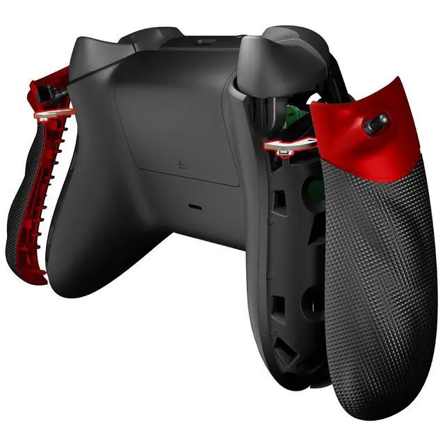 Alt view image 4 of 7 - Flexor Clicky Rubberized Side Rail Grips Trigger Stop Kit for Xbox Series X & S Controller, Ergonomic Trigger Stopper Handle Grips for Xbox Core Controller - Diamond Textured Scarlet Red @