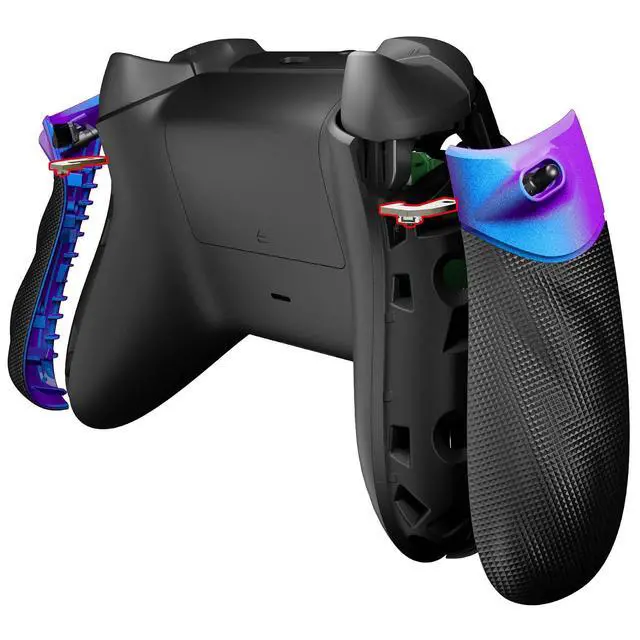 Alt view image 4 of 7 - Flexor Clicky Rubberized Side Rail Panels Trigger Stop Kit for Xbox Series X & S Controller, Diamond Textured Chameleon Purple Blue Ergonomic Trigger Stopper Handle Grips for Xbox Core @