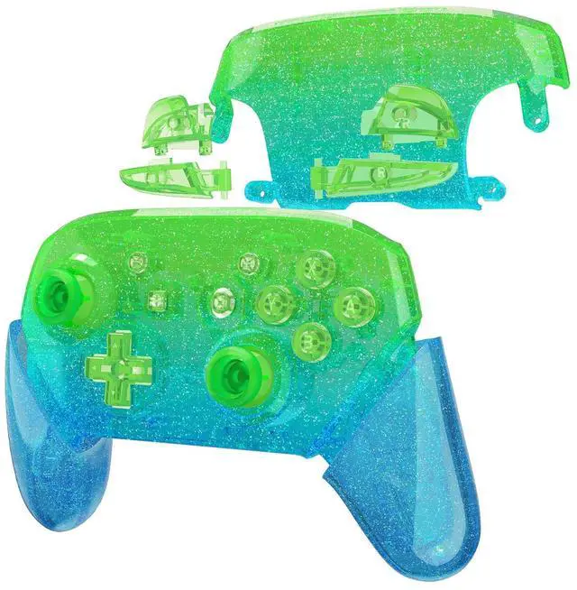 Alt view image 5 of 7 - Faceplate Backplate Handles for Nintendo Switch Pro Controller, Glitter Gradient Translucent Green Blue Replacement Hand Grip Housing Shell for Nintendo Switch Pro -Controller Without @