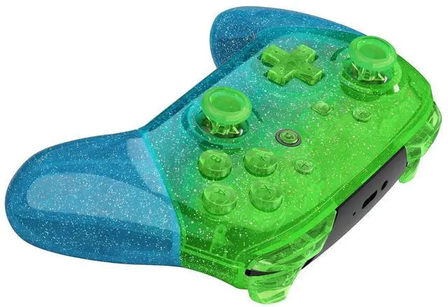 Alt view image 6 of 7 - Faceplate Backplate Handles for Nintendo Switch Pro Controller, Glitter Gradient Translucent Green Blue Replacement Hand Grip Housing Shell for Nintendo Switch Pro -Controller Without @