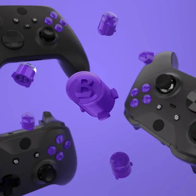 Alt view image 5 of 7 - ABXY Buttons for Xbox Core Wireless Controller, Two-Tone Carmine Purple & Clear Classic Symbols Action Buttons Replacement Prats for Xbox One S/X, Elite Series 2 Core & 1 Controller @