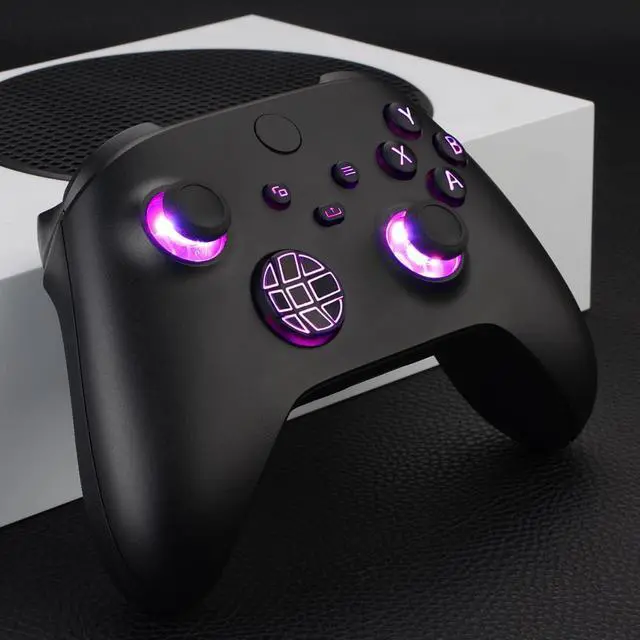 Alt view image 4 of 7 - Multi-Colors Luminated D-pad Thumbsticks Start Back Sync ABXY Buttons for Xbox Series X/S Controller, Black Classical Symbols Buttons DTF V2 LED Kit for Xbox Core Controller Model 1914 @
