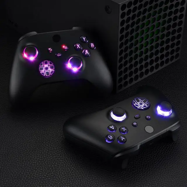 Alt view image 7 of 7 - Multi-Colors Luminated D-pad Thumbsticks Start Back Sync ABXY Buttons for Xbox Series X/S Controller, Black Classical Symbols Buttons DTF V2 LED Kit for Xbox Core Controller Model 1914 @