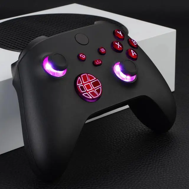 Alt view image 4 of 7 - Multi-Colors Luminated D-pad Thumbsticks Start Back Sync ABXY Buttons for Xbox Series X/S Controller, Scarlet Red Classical Symbols Buttons DTF V2 LED Kit for Xbox Core Model 1914 @