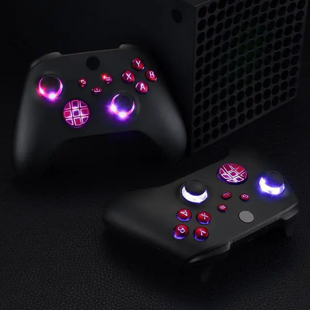 Alt view image 7 of 7 - Multi-Colors Luminated D-pad Thumbsticks Start Back Sync ABXY Buttons for Xbox Series X/S Controller, Scarlet Red Classical Symbols Buttons DTF V2 LED Kit for Xbox Core Model 1914 @