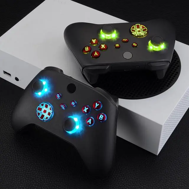 Alt view image 6 of 7 - Multi-Colors Luminated D-pad Thumbsticks Start Back Sync ABXY Buttons for Xbox Series X/S Controller, Scarlet Red Classical Symbols Buttons DTF V2 LED Kit for Xbox Core Model 1914 @
