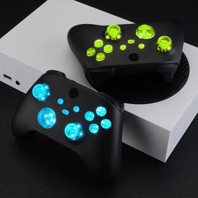 Alt view image 6 of 7 - Multi-Colors Luminated D-pad Thumbsticks Start Back Sync ABXY Buttons for Xbox Series X/S Controller, Transparent Clear 7 Colors 9 Modes DTF V2 LED Kit for Xbox Core Controller Model 1914 @