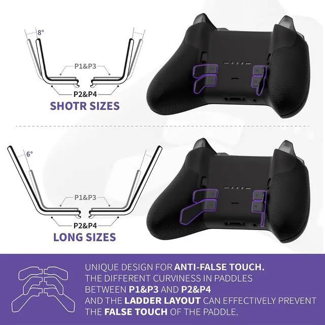 Alt view image 3 of 7 - Swift Paddles for Xbox Elite 1/2 Controller, 6 in 1 Metalic Black Replacement Interchangeable Back Paddles for Xbox One Elite & Elite Series 2 Controller @