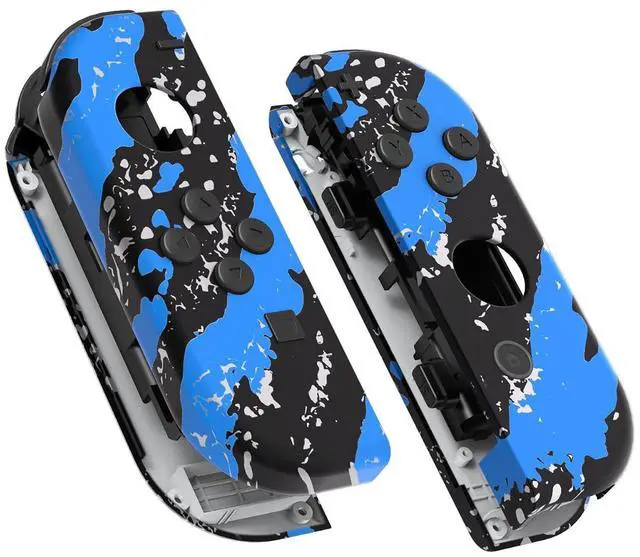 Main image of DIY Replacement Shell Buttons for Nintendo Switch & Switch OLED, Blue Coating Splash Soft Touch Housing with Full Set Button for Joycon Handheld Controller - Console Shell NOT Included @